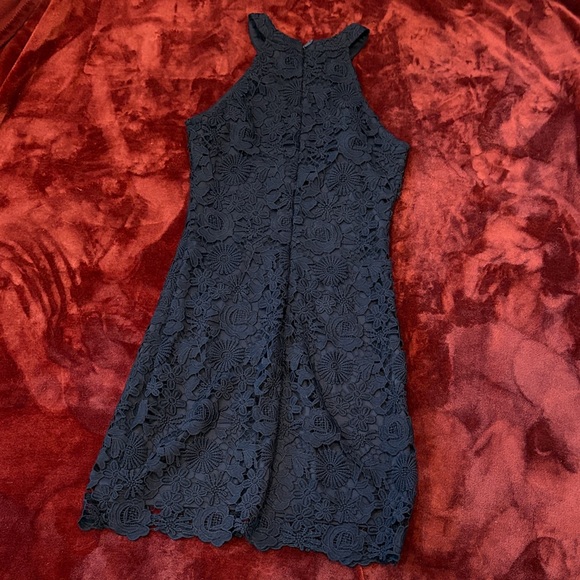 Lulu's Midnight Blue Floral Lace Mini Dress - Picture 4 of 4